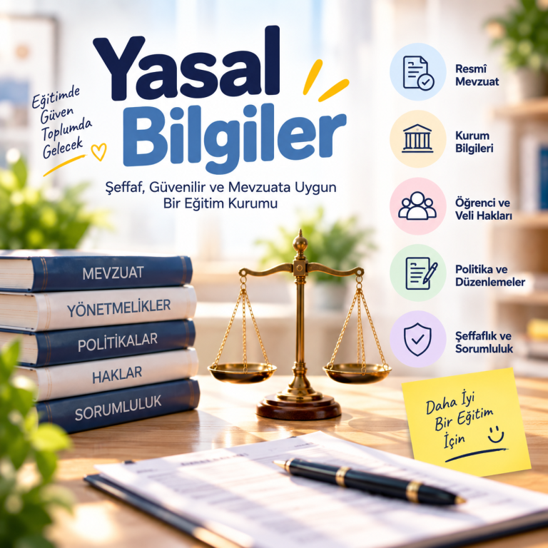 Yasal bilgiler, mevzuat, öğrenci ve veli hakları ile kurumsal sorumluluğu temsil eden görsel